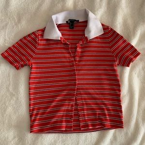 Red Striped Collared Cropped Top
